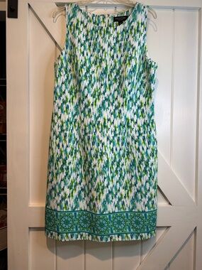 Perceptions Sleeveless Midi Dress in White, Green & Blue